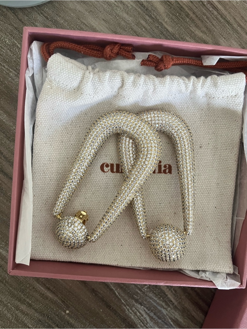 Cult Gaia Brea Clip-On Drop Earrings, Gold & Clear Crystals, new in box! - Picture 8 of 11